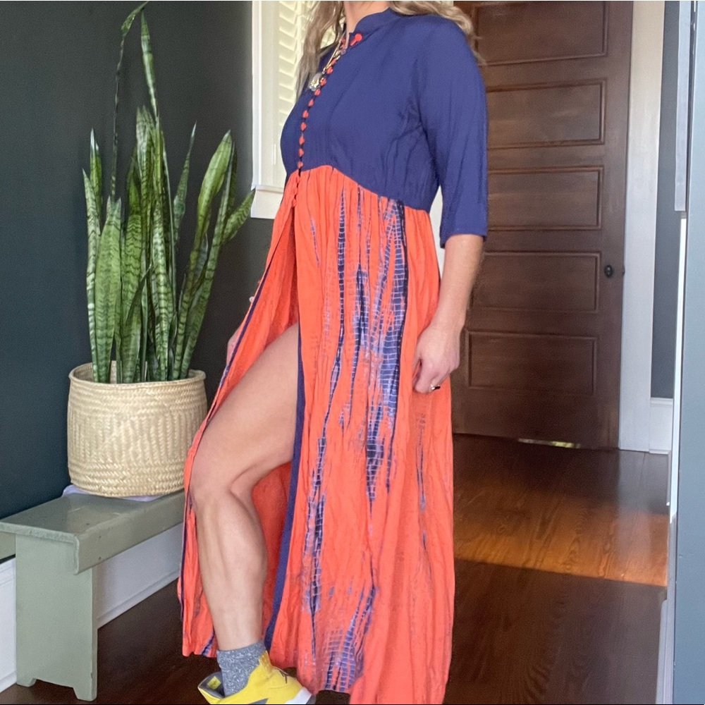 The Ratzt Staple Blue and Orange Tie Dyed Maxi Dress - Picture 5 of 10